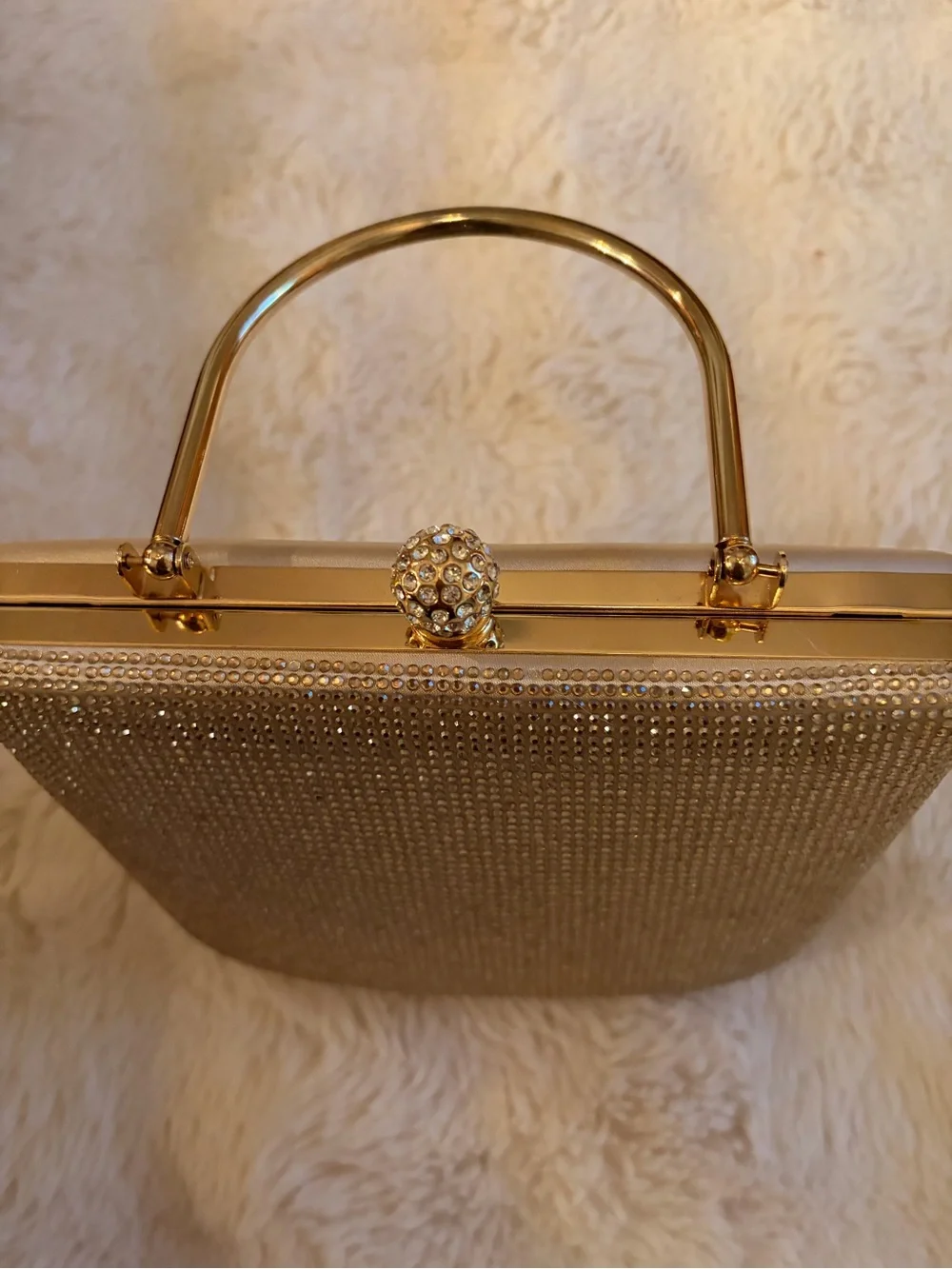 Gold Crystal Mesh Evening Clutch with Top Handle
